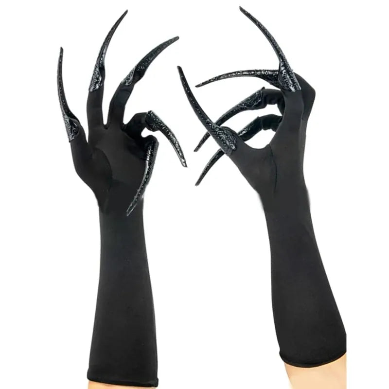 KissICON Black Scary Long Nails Witch Gloves Cosplay Props Gloves Halloween Costume Handwear