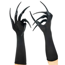 KissICON Black Scary Long Nails Witch Gloves Cosplay Props Gloves Halloween Costume Handwear