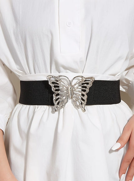 jkthpu-45 black Silvery buckle / 2XL Elegant Adjustable Elastic Waist Belt Chic Fashion Accessory