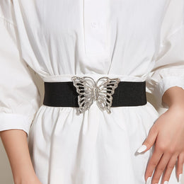 jkthpu-45 black Silvery buckle / M Elegant Adjustable Elastic Waist Belt Chic Fashion Accessory