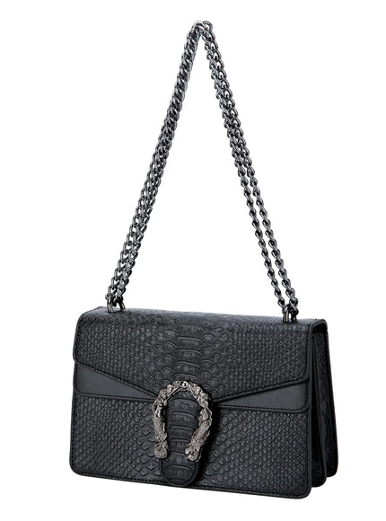 KissICON Black Snake Print PU Leather Crossbody