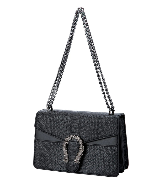 KissICON Black Snake Print PU Leather Crossbody