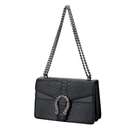 KissICON Black Snake Print PU Leather Crossbody
