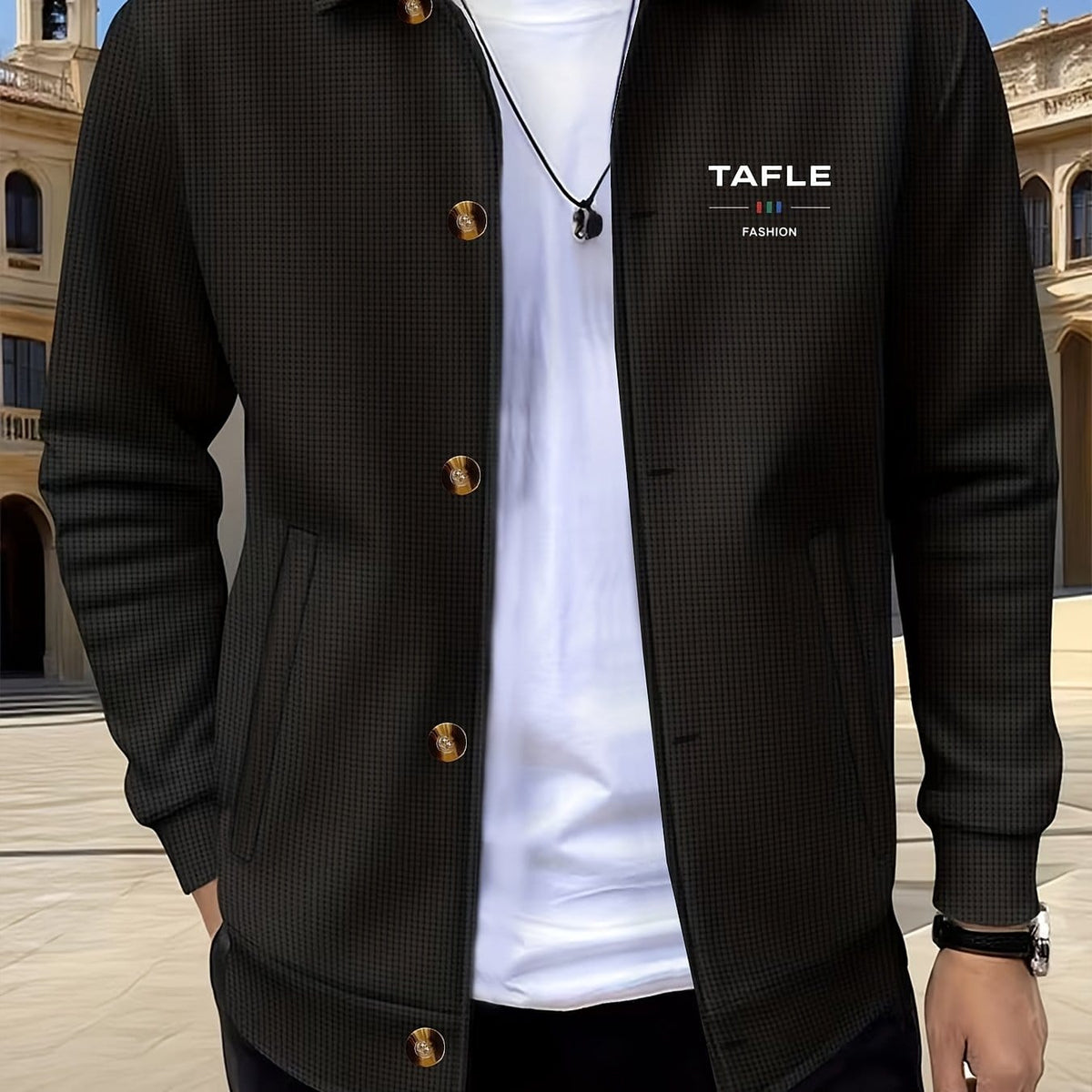 KissICON Black TAF / UK 44 Luxury Waffle Knit Lapel Jacket Smart Casual Menswear