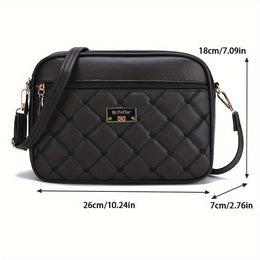 jkthpu-45 Black Textured Diamond Embroidered Messenger Bag Chic  Spacious