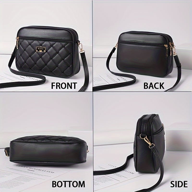 jkthpu-45 Black Textured Diamond Embroidered Messenger Bag Chic  Spacious
