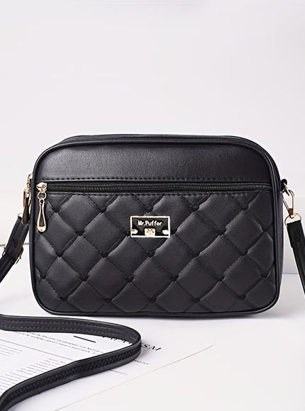 jkthpu-45 Black Textured Diamond Embroidered Messenger Bag Chic  Spacious
