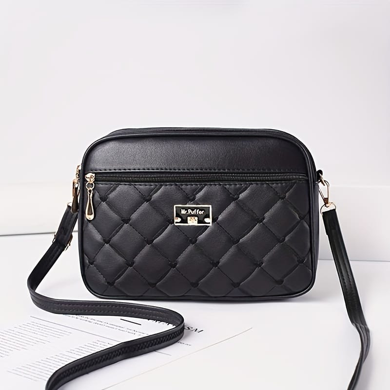 jkthpu-45 Black Textured Diamond Embroidered Messenger Bag Chic  Spacious