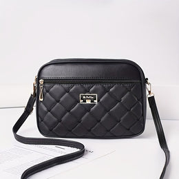 jkthpu-45 Black Textured Diamond Embroidered Messenger Bag Chic  Spacious