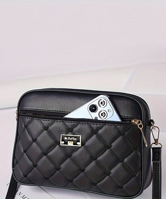 jkthpu-45 Black Textured Diamond Embroidered Messenger Bag Chic  Spacious
