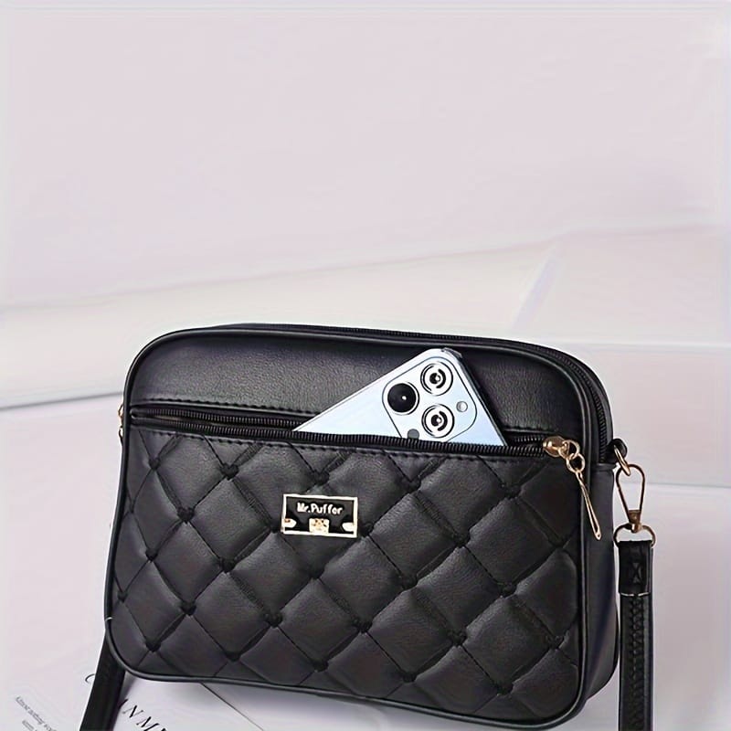 jkthpu-45 Black Textured Diamond Embroidered Messenger Bag Chic  Spacious
