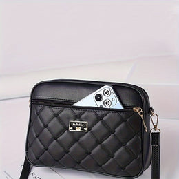 jkthpu-45 Black Textured Diamond Embroidered Messenger Bag Chic  Spacious