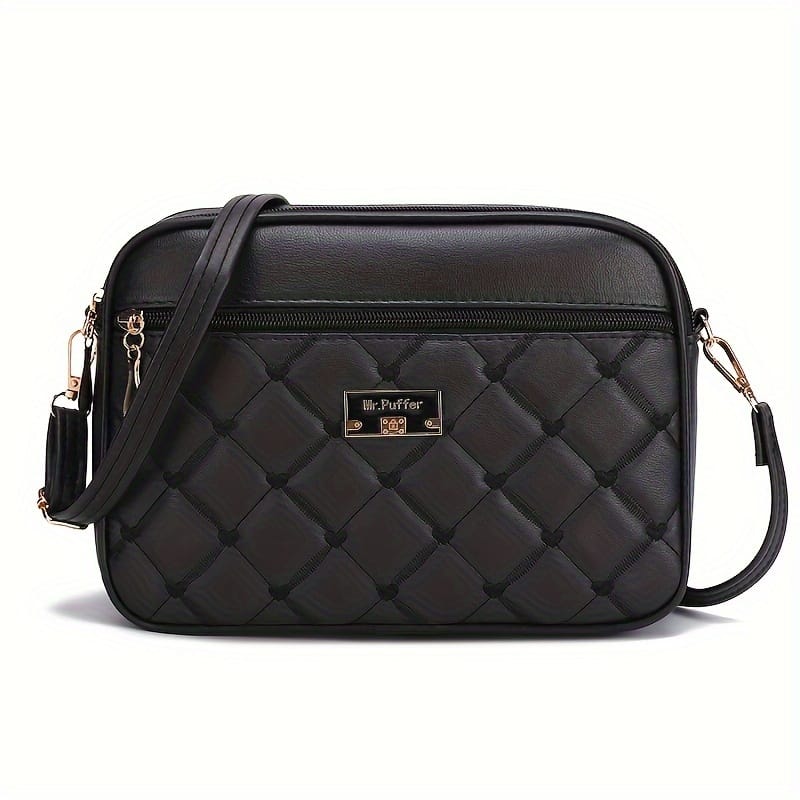 jkthpu-45 Black Textured Diamond Embroidered Messenger Bag Chic  Spacious