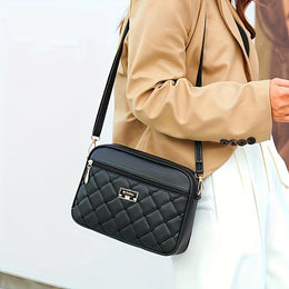 jkthpu-45 Black Textured Diamond Embroidered Messenger Bag Chic  Spacious
