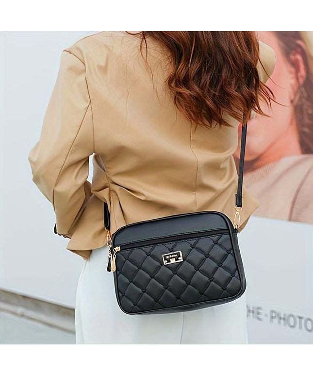 jkthpu-45 Black Textured Diamond Embroidered Messenger Bag Chic  Spacious