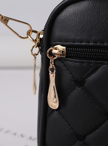 jkthpu-45 Black Textured Diamond Embroidered Messenger Bag Chic  Spacious