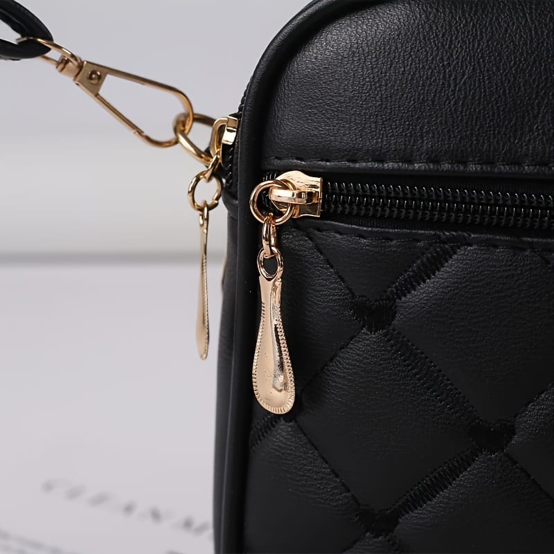 jkthpu-45 Black Textured Diamond Embroidered Messenger Bag Chic  Spacious