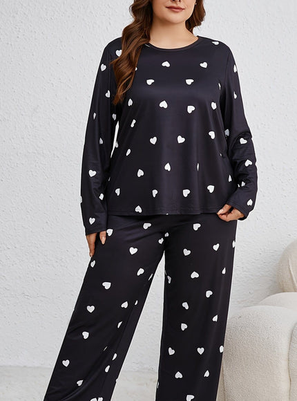 jkthpu-45 Black / UK 16/18 Cozy Plus Size Heart Pattern Pajama Set -