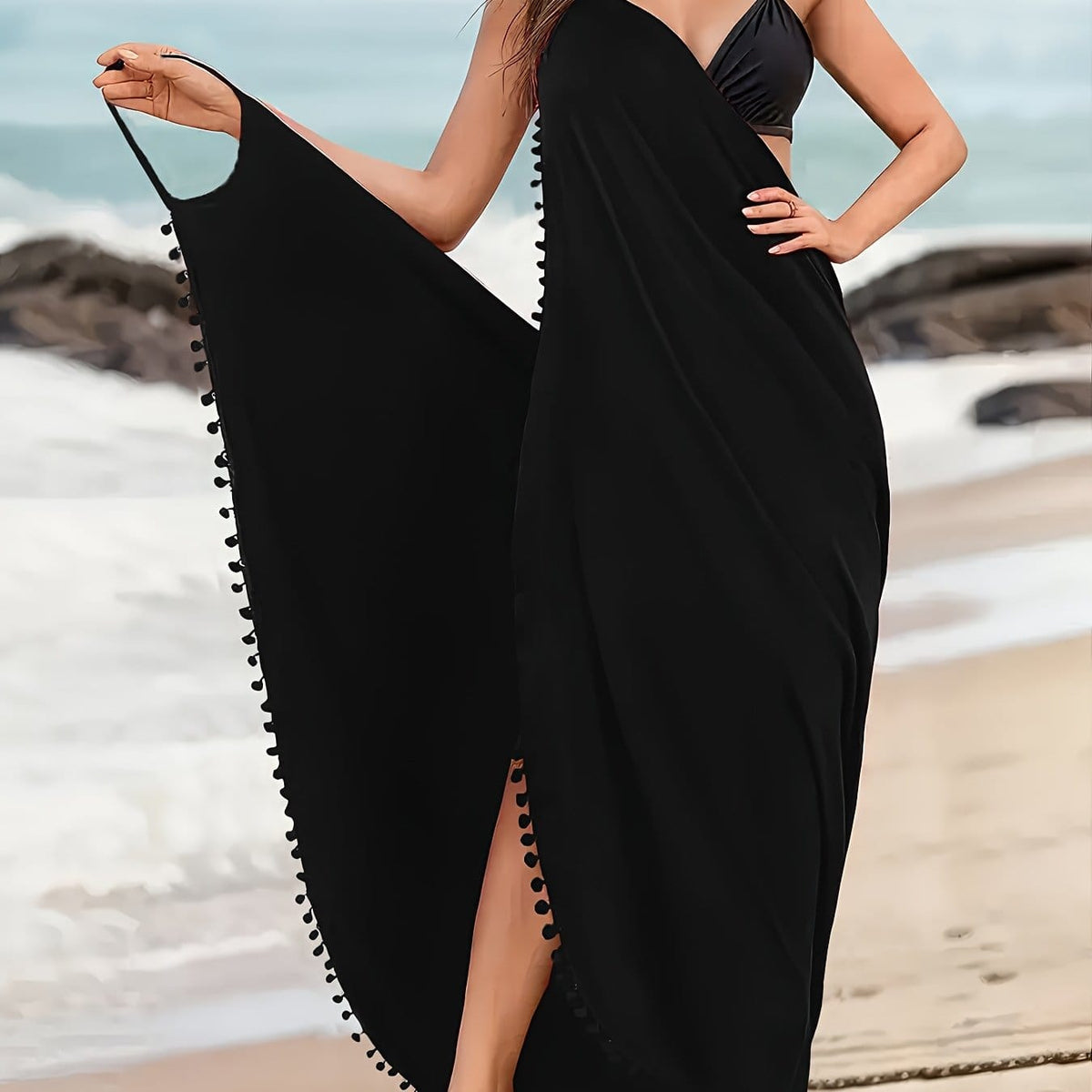 KissICON Black / UK 16/18 Elegant Curve Cross Neck Backless Beach Maxi Dress