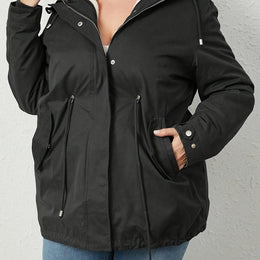 jkthpu-45 Black / UK 16/18 Plus Size Contrast Fuzzy Hooded Winter Coat with Zipper