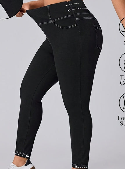 jkthpu-45 Black / UK 16 25AW Plus Size High-Waisted Stretch Denim Jeans -