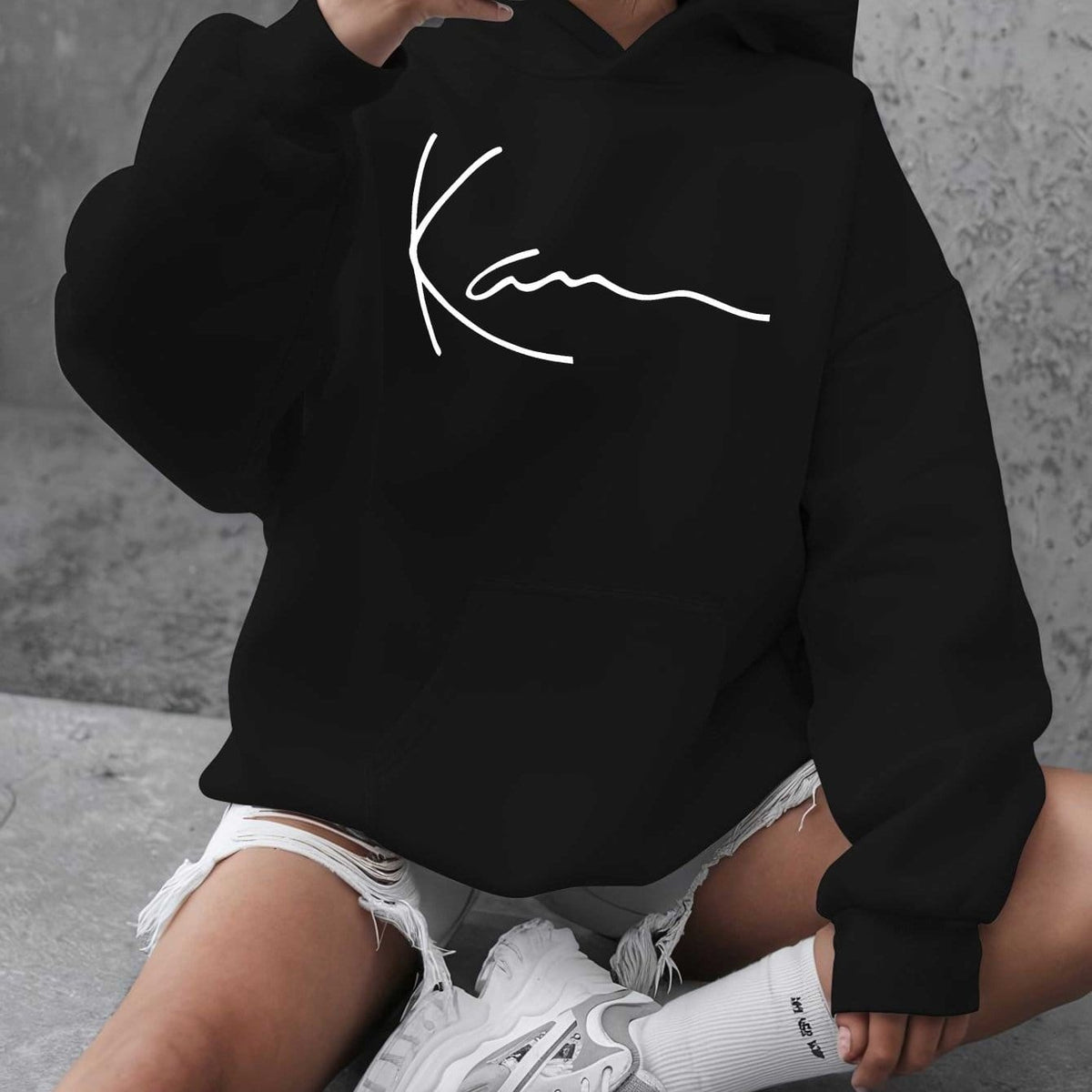 jkthpu-45 Black / UK 16 Artistic Signature Women's Plus Size Casual Hooded Sweatshirt