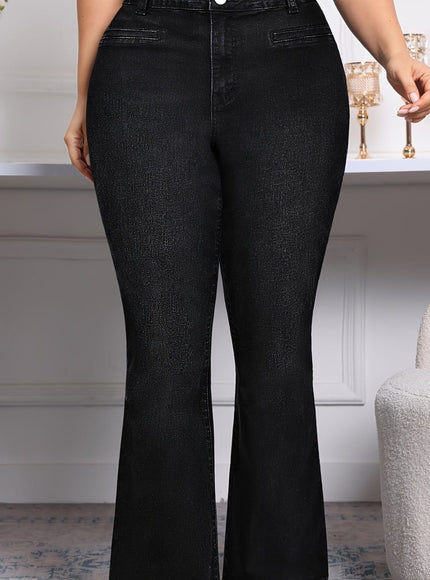 jkthpu-45 Black / UK 16 Black plus size flared Women's stretch jeans