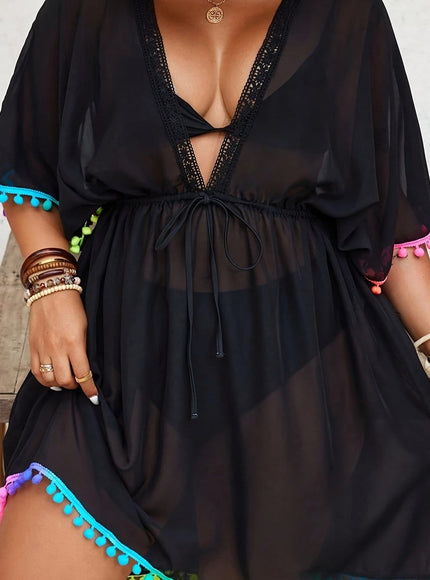 KissICON Black / UK 16 Boho Batwing Beach Coverup – Chic Quickdry Vacation