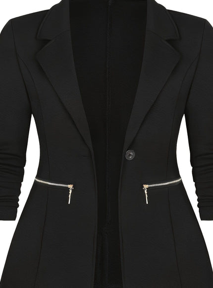 KissICON Black / UK 16 Chic Curve Blazer – Tailored Zip Pocket