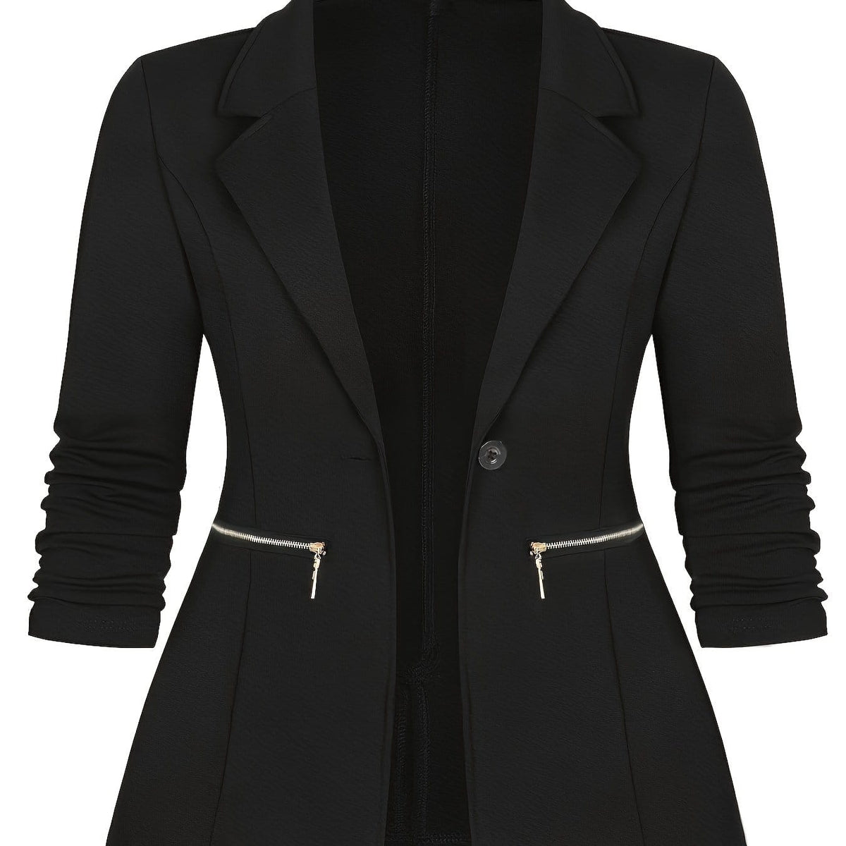 KissICON Black / UK 16 Chic Curve Blazer – Tailored Zip Pocket