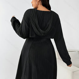 jkthpu-45 Black / UK 16 Chic Elegant Plus Size TwoPiece Set Long Sleeve Top  Ribbed Dress