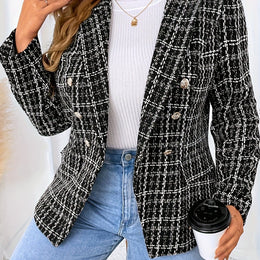 jkthpu-45 Black / UK 16 Chic Plaid DoubleBreasted Blazer for All Seasons