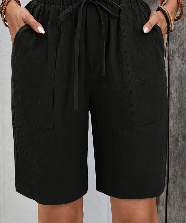 jkthpu-45 Black / UK 16 Chic Plus Size Drawstring Shorts Versatile Vacation  Everyday Style