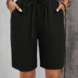 jkthpu-45 Black / UK 16 Chic Plus Size Drawstring Shorts Versatile Vacation  Everyday Style
