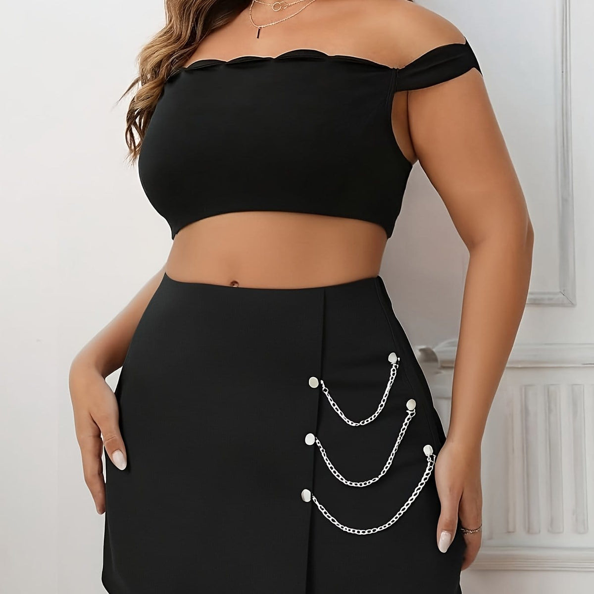 jkthpu-45 Black / UK 16 Chic Plus Size High Waisted Long Casual Skirt