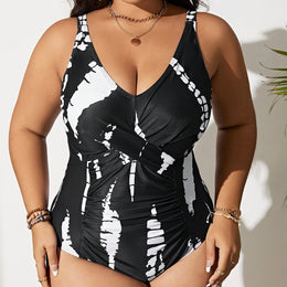 KissICON Black / UK 16 Curve Modest Black White Print Halter Bikini