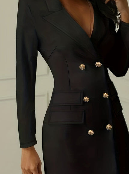 KissICON Black / UK 16 Elegant Curve Double Breasted Suit Dress