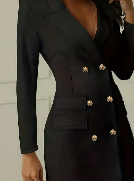 KissICON Black / UK 16 Elegant Curve Doublebreasted Suit Dress – Professionals