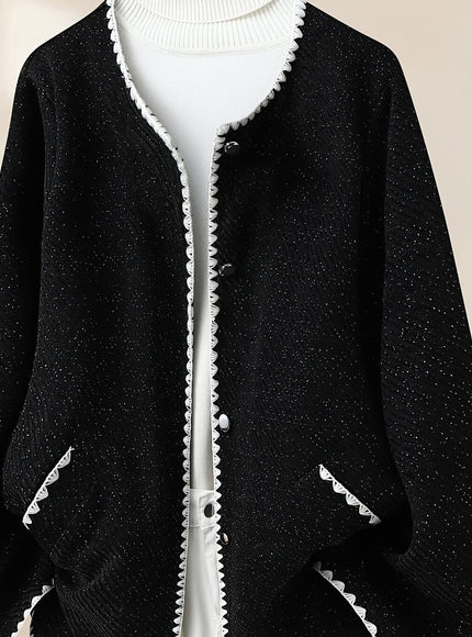 KissICON Black / UK 16 Elegant Curve Greywhite Contrast Collar Jacket
