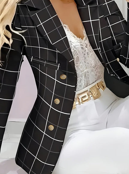 KissICON Black / UK 16 Elegant Curve Tailored Blazer – Classic Checks Allseason