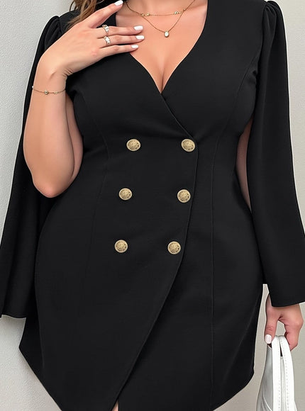 KissICON Black / UK 16 Elegant Curve V-Neck Long Sleeve Blazer