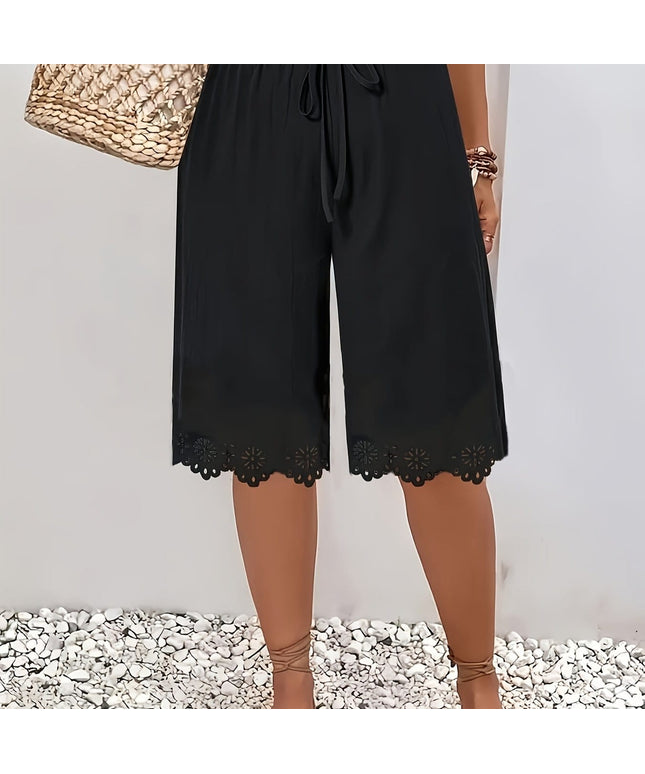 jkthpu-45 Black / UK 16 Elegant Plus Size Floral Edge Commuter Pants