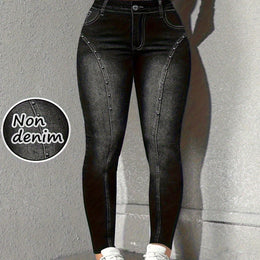 jkthpu-45 Black / UK 16 【imitation denim】Plus Size - Plus-Size Women'S High-Elasticity Autumn