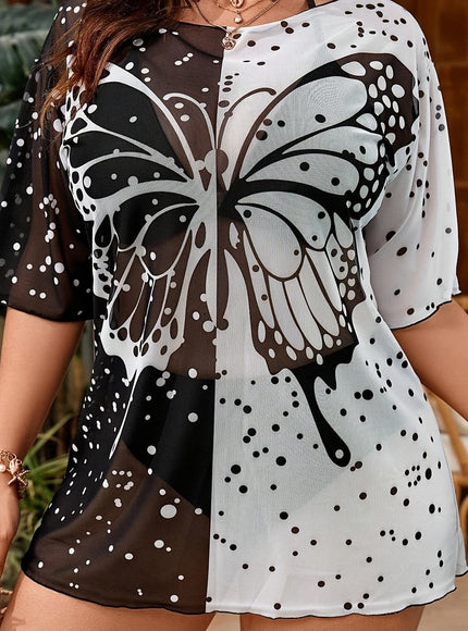 KissICON Black / UK 16 Moxdo Curve Butterfly Beach Coverup – Lightweight Stretchy