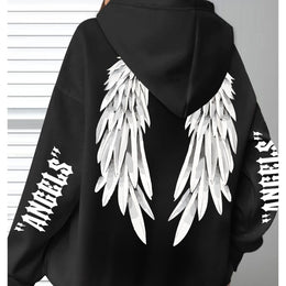 jkthpu-45 Black / UK 16 Plus Size Angel Wings Print Hoodie - Soft