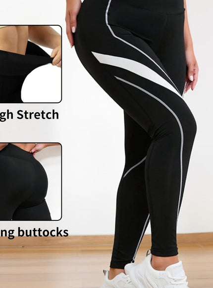 jkthpu-45 Black / UK 16 Plus Size Casual Stylish Color-Blocked High-Waisted Pants