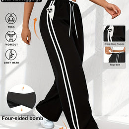 jkthpu-45 Black / UK 16 Plus Size High Stretch Straight Leg Trousers with Side Stripe – 6 Colours