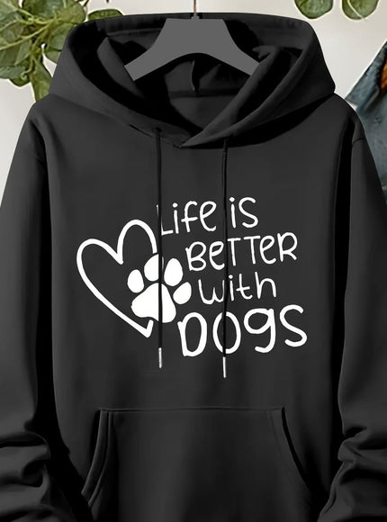 jkthpu-45 Black / UK 16 Plus Size "Life Is Better With Dogs" Pattern