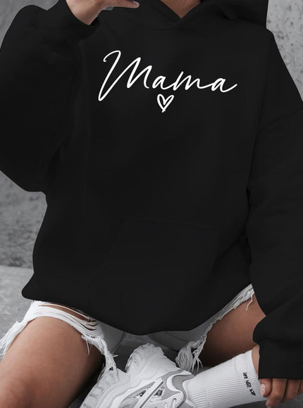 jkthpu-45 Black / UK 16 Plus Size "Love for Mom" Hooded Sweatshirt -