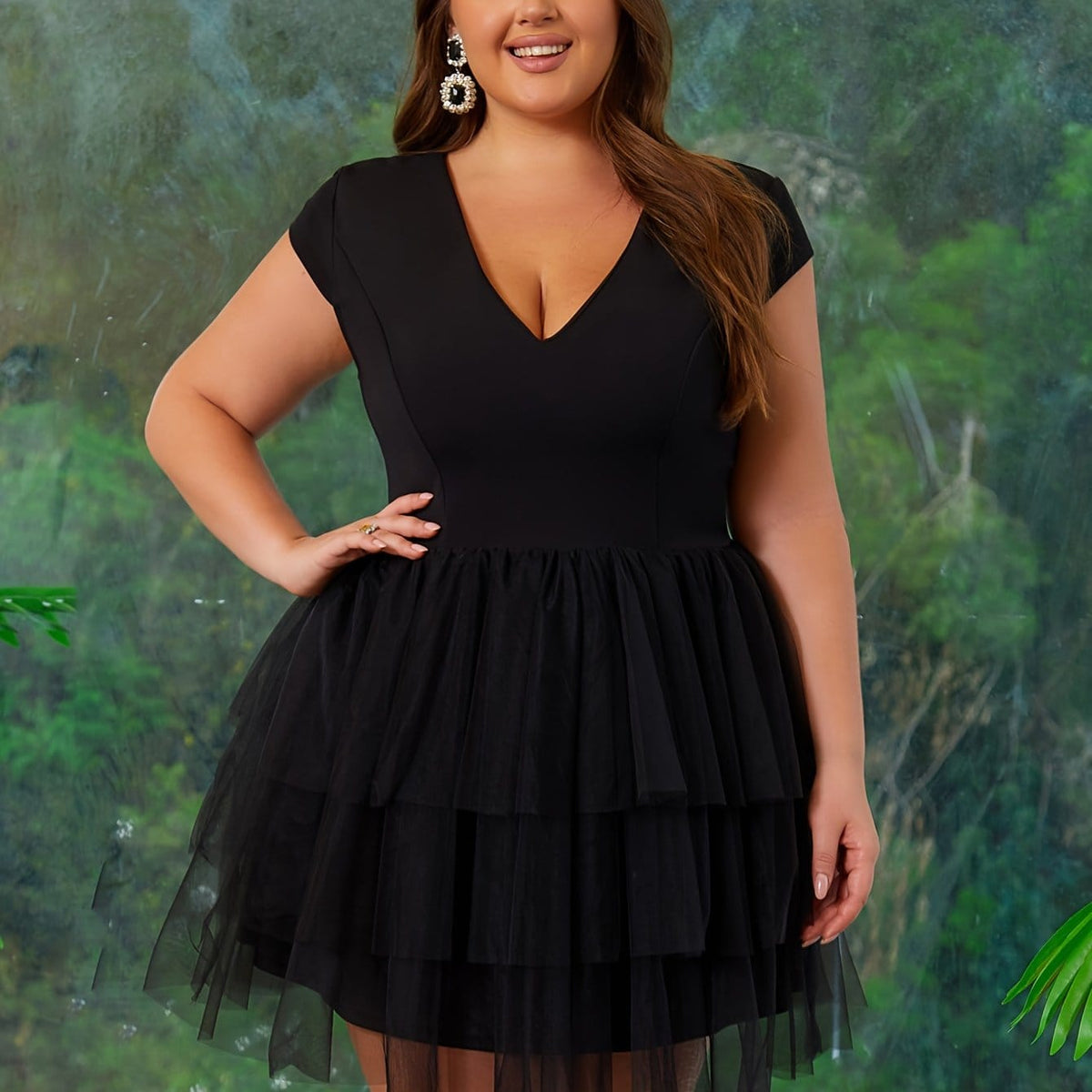 jkthpu-45 Black / UK 16 Plus Size, Plus Size Women's Cake Dress Graduation Dress Cocktail Party Dress Prom Dress